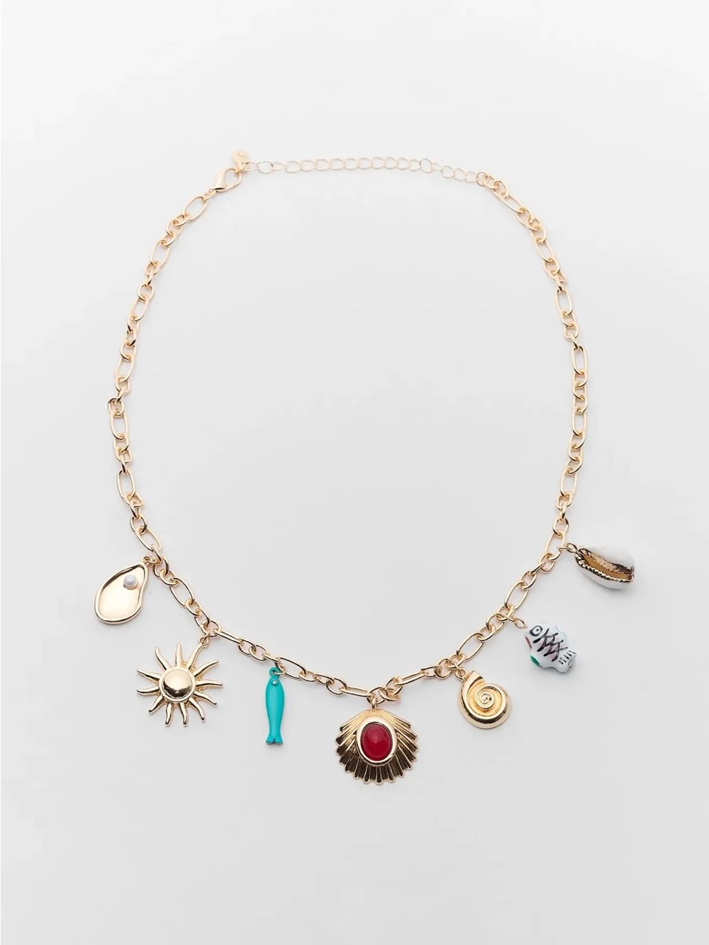 Gold Chain Multi Charm Necklace NWT Avara Shell Sun Fish